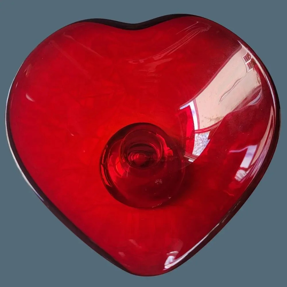 Vintage 1960 Fostoria Heart-Shaped Ruby Red Pedestal Compote